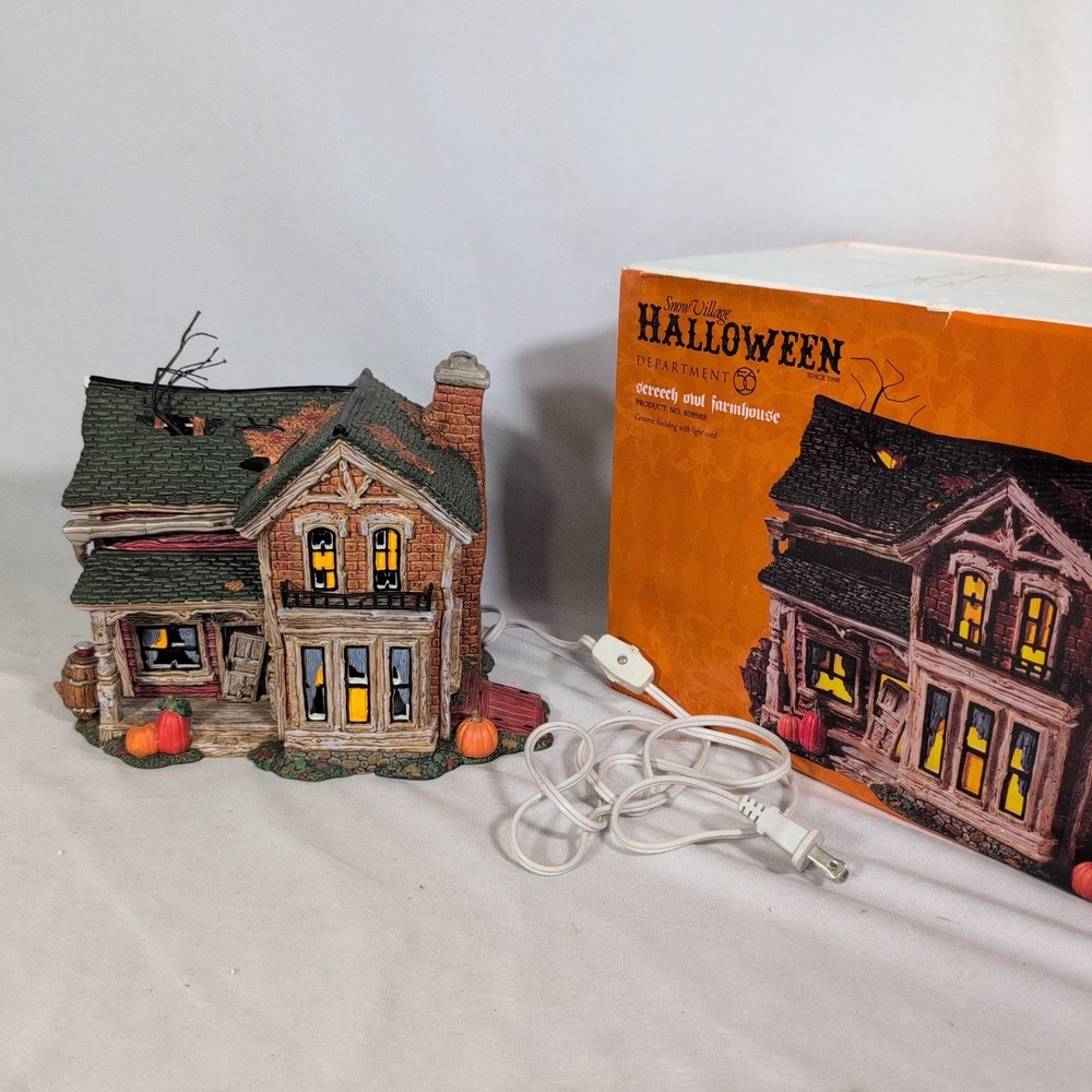 Dept 56 SCREECH OWL FARMHOUSE 808988 Halloween Illuminated Farm House